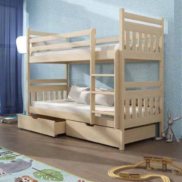 Adrian Wooden Bunk Bed With Foam Mattress In Pine