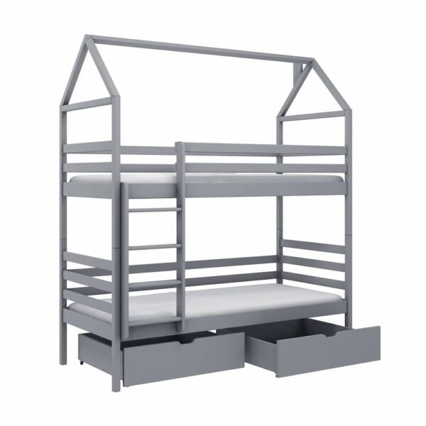Agnano Wooden Bunk Bed With Foam Mattress And Storage In Grey
