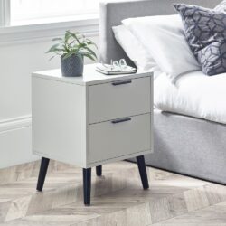 Alba - 2-Drawer Bedside Table - Silk Grey - Lacquered MDF - Happy Beds