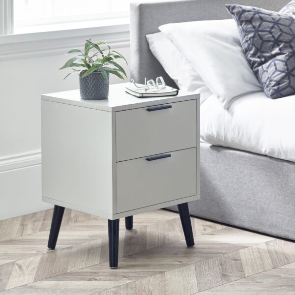 Alba - 2-Drawer Bedside Table - Silk Grey - Lacquered MDF - Happy Beds