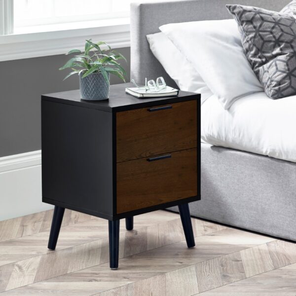 Alba - 2-Drawer Bedside Table - Walnut and Black - Lacquered MDF - Happy Beds