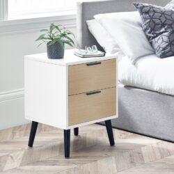 Alba - 2-Drawer Bedside Table - White and Oak Grey - Lacquered MDF - Happy Beds