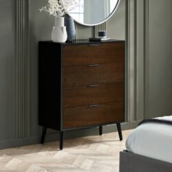 Alba - 4-Drawer Wide Chest of Drawers - Walnut and Black - Lacquered MDF - Happy Beds
