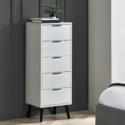 Alba - 5-Drawer Narrow Chest of Drawers - Silk Grey - Lacquered MDF - Happy Beds