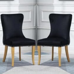 Alpine Jet Black Fabric Dining Chairs In Pair