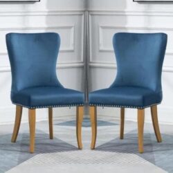 Alpine Midnight Blue Fabric Dining Chairs In Pair