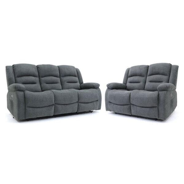 Alta Fabric Electric Recliner 3+2 Seater Sofa Set In Graphite