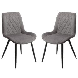 Arta Diamond Stitch Dark Grey Fabric Dining Chairs In Pair