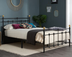 Atlas - Single -Black Metal Bed Frame with Antique Brass Finials - Single - Happy Beds