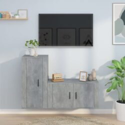 Avery Wooden Entertainment Unit Wall Hung In Concrete Effect