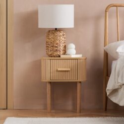 Axel - 1 Drawer Fluted Bedside Table - Oak - Wooden - Happy Beds