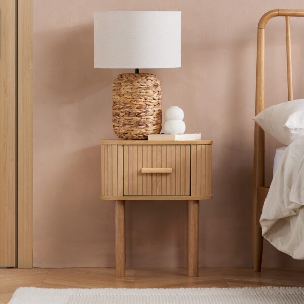 Axel - 1 Drawer Fluted Bedside Table - Oak - Wooden - Happy Beds