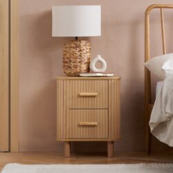 Axel - 2 Drawer Fluted Bedside Table - Oak - Wooden - Happy Beds