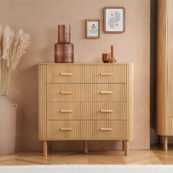 Axel - 5 Drawer Fluted Chest of Drawers - Oak - Wooden - Happy Beds