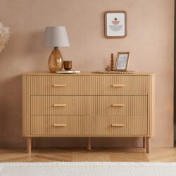 Axel - 6 Drawer Fluted Chest of Drawers - Oak - Wooden - Happy Beds