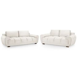 Aztec Plush Velvet 3+2 Seater Sofa Set In Cream