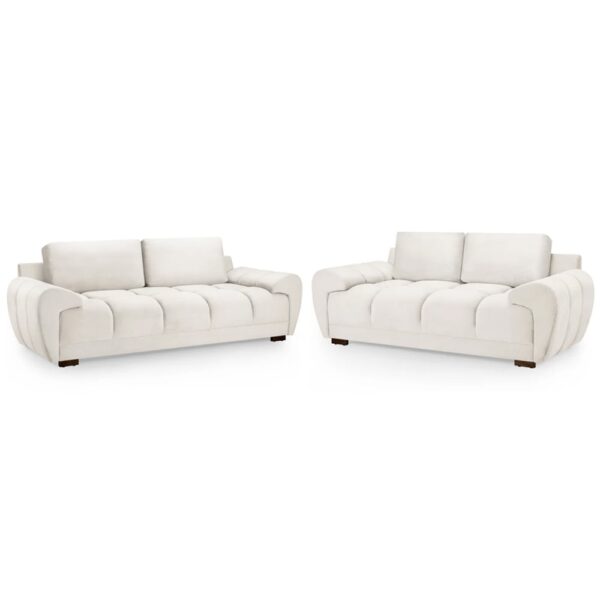 Aztec Plush Velvet 3+2 Seater Sofa Set In Cream