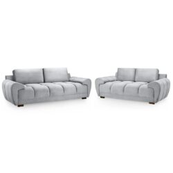 Aztec Plush Velvet 3+2 Seater Sofa Set In Grey