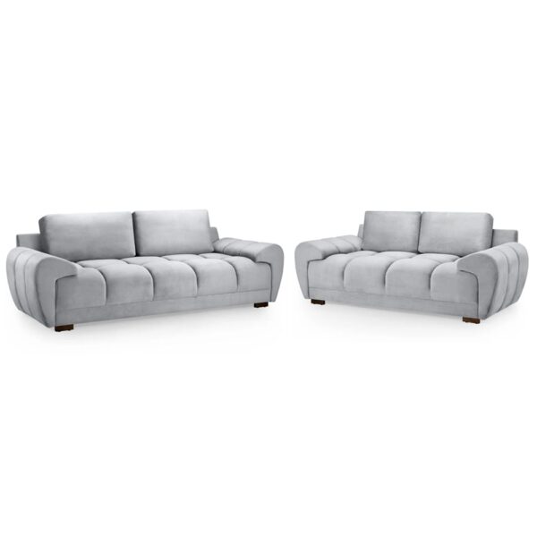Aztec Plush Velvet 3+2 Seater Sofa Set In Grey