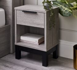 Bali - 1-Drawer Bedside Table - Grey Oak - Wooden - Happy Beds