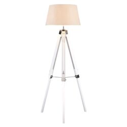 Baline Cream Fabric Shade Floor Lamp With White Tripod Base
