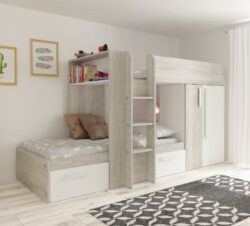 Barca - Kids Bunk Bed - White and Oak - Wood - Single - 3ft - Happy Beds