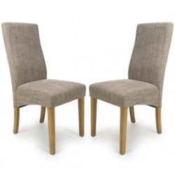 Basey Oatmeal Fabric Dining Chairs With Oak Legs In Pair