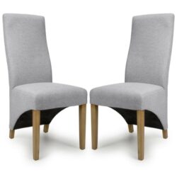 Basrah Light Grey Fabric Dining Chairs With Oak Legs In Pair