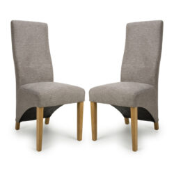 Basrah Mocha Fabric Dining Chairs With Oak Legs In Pair
