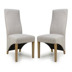 Basrah Natural Fabric Dining Chairs With Oak Legs In Pair
