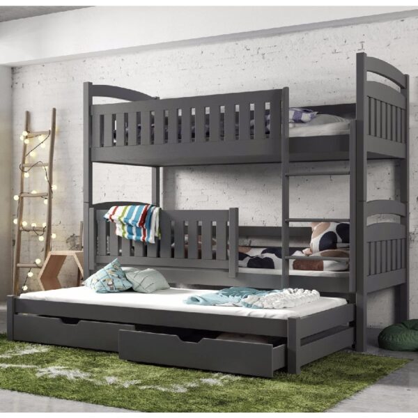 Beckley Wooden Bunk Bed With Bonnell Mattress Trundle In Graphite