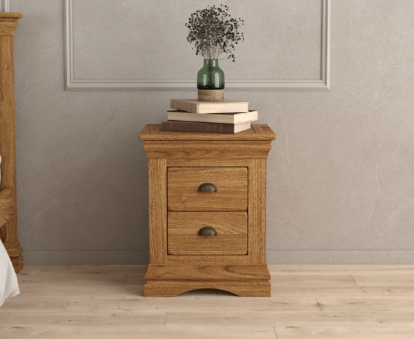 Burford Rustic Solid Oak 2 Drawer Bedside Table