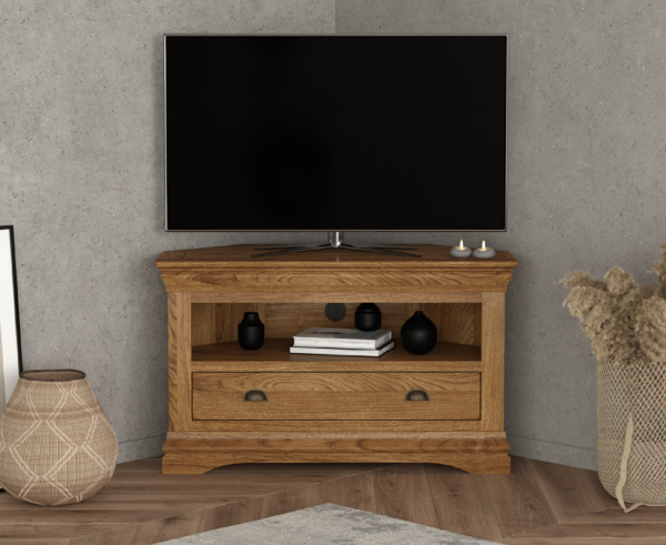 Burford Rustic Solid Oak Corner TV Unit