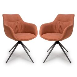 Buxton Swivel Carver Brick Fabric Dining Chairs In Pair