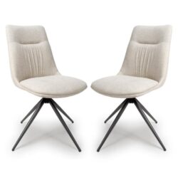 Buxton Swivel Natural Fabric Dining Chairs In Pair