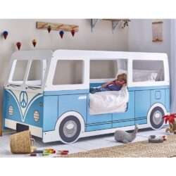 Calaminag Wooden Bus Shape Children Bed In Light Blue