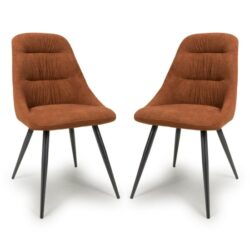 Calhoun Burnt Orange Linen Effect Fabric Dining Chairs In Pair