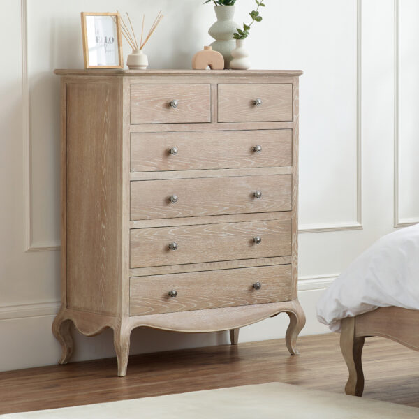 Camille - 4+2-Drawer Chest of Drawers - Oak - Wooden - Happy Beds