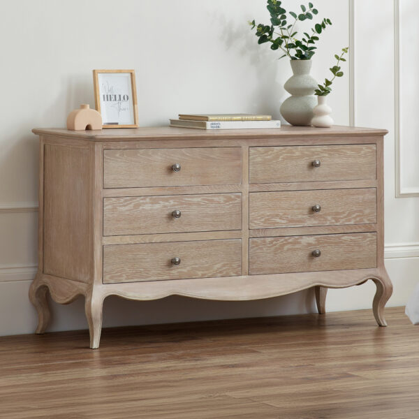 Camille - 6 Drawer Chest of Drawers - Oak - Wooden - Happy Beds