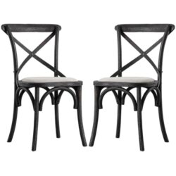 Caria Cross Back Black Wooden Dining Chairs In Pair