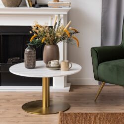 Casey White Marble Coffee Table Round With Gold Metal Base
