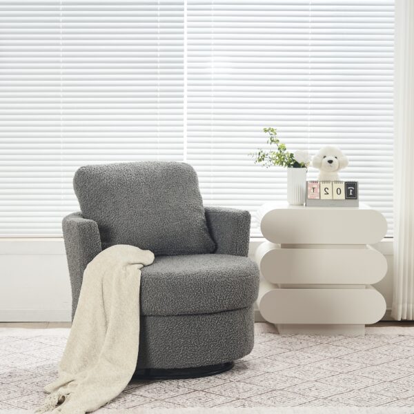 Chenille Bedroom Chairs with Back Cushion and Thick Foam Pad, Oversize 360 Degree Swivel Armchair with Pillows, 78.5x83x86 cm, Medium Grey Aosom.UK
