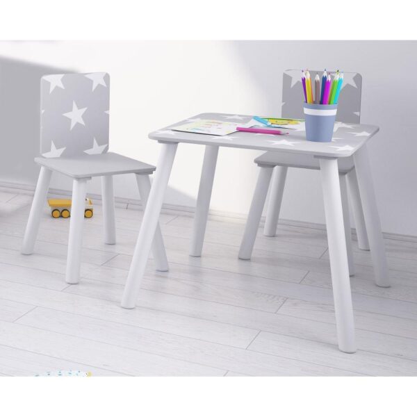 Children's Table/Chairs - Grey/White - Wooden - Happy Beds