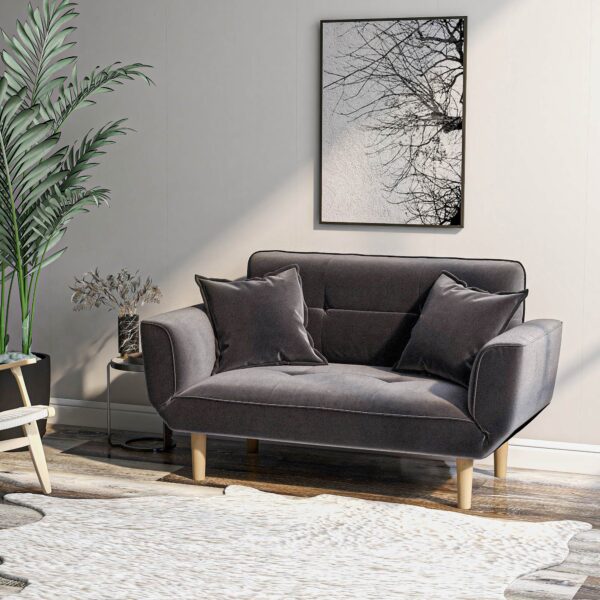Compact 2 Seater Recliner Sofa with Solid Wood Legs, Multi-Position Sleeping Sofa Chair, Ideal for Small Living Areas, 125x61x70 cm, Grey Aosom.UK