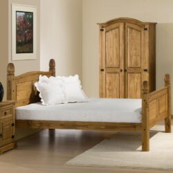 Corona - Double Chunky Pine Wooden Bed Frame - High Foot End - Waxed - Black Stud Detail - 4ft6 - Happy Beds