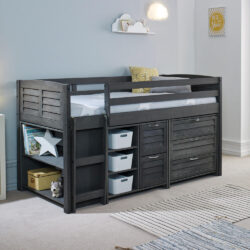 Cosy - Single - Kids Mid Sleeper Storage Bed - Left Ladder - Grey - Wood - 3ft - Happy Beds
