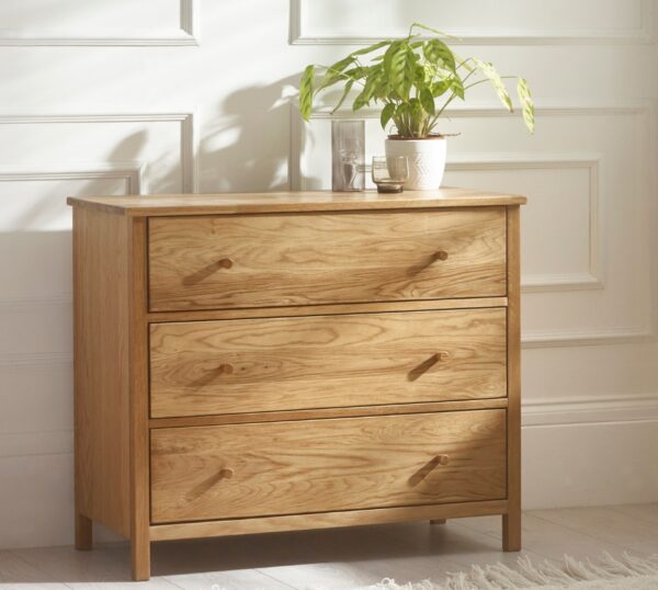 Coxmoor - 3-Drawer Chest of Drawers - Oak - Wooden - Happy Beds