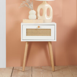 Croxley 1 Drawer Bedside Table - White - Rattan - Wooden