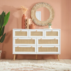 Croxley 7 Drawer Chest of Drawers - White - Rattan - Wooden