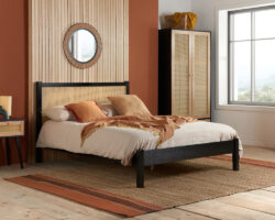 Croxley - Double - Bed Frame - Black - Rattan Wood - 4ft6 - Happy Beds